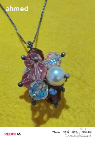 Красиво сребрено колие сес естествен кристали, снимка 3 - Колиета, медальони, синджири - 53233747