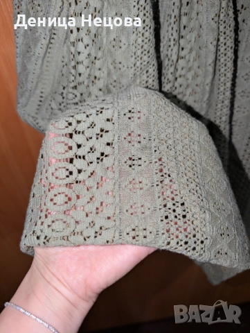 Рокля с дантела, зелена рокля, цвят каки, снимка 5 - Рокли - 52704673