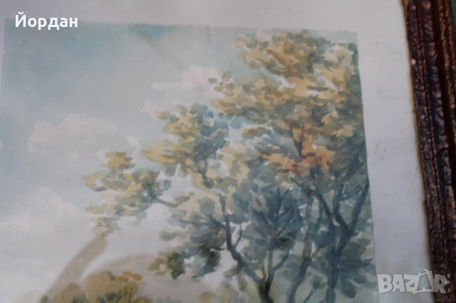 Стара картина акварел Петров, снимка 3 - Картини - 53710971