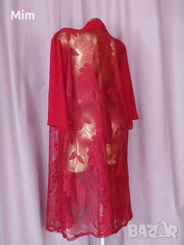 L/2XL Червен дантелен халат/ наметка/, снимка 3 - Нощници - 53529888