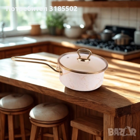 Касерола с капак Goldmann 16x8см. 1.5л./18x9см. 2л. Емайл. Индукция. Бял/Старо злато, снимка 5 - Съдове за готвене - 51500660