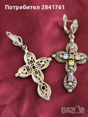 Сребърни обеци с камъни, снимка 5 - Обеци - 50706464