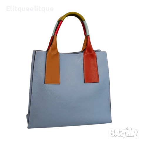 Елегантен комплект от дамска чанта с цветни дръжки и допълнителна малка чанта-несесер, снимка 3 - Чанти - 52353471