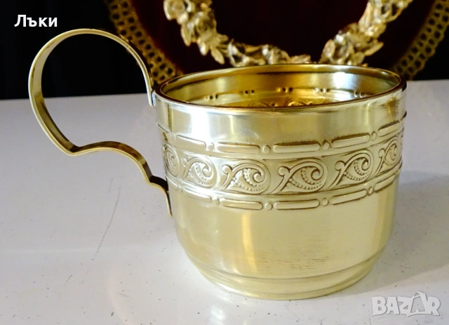Позлатена чаша от месинг Jürst & Co.,стил Art Nouveau. , снимка 2 - Антикварни и старинни предмети - 53010670