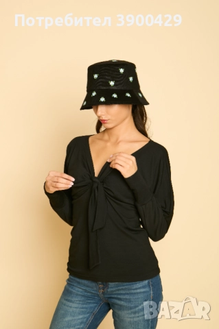 Дамска Блуза Paola - Черна, снимка 2 - Блузи с дълъг ръкав и пуловери - 52183999