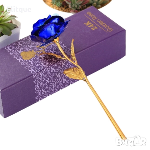 Прекрасна изкуствена роза с 24-каратово златно покритие и стойка "Сърце"., снимка 9 - Подаръци за жени - 52606680