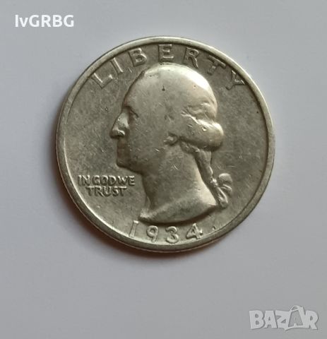 1/4 долар САЩ 1934 Сребро 25 цента САЩ 1934 Американска монета , снимка 2 - Нумизматика и бонистика - 45241004