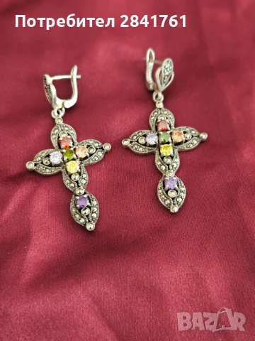 Сребърни обеци с камъни, снимка 4 - Обеци - 50706464