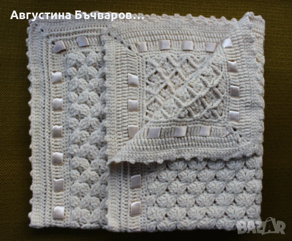 Ръчно плетена вълнена пелена за новородено (90х90)