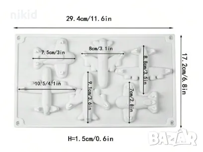6 самолета самолети самолет силиконов молд форма фондан шоколад гипс декор, снимка 3 - Форми - 46885797