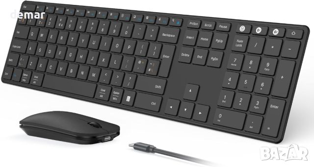seenda Комплект акумулаторна безжична Bluetooth клавиатура и мишка, ултратънка, снимка 1 - Клавиатури и мишки - 46414891