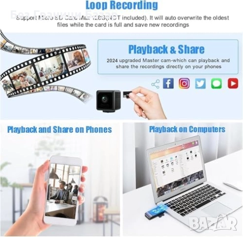 Нова Мини шпионска камера 4K за дом и офис с нощно виждане и WiFi, снимка 6 - IP камери - 51775654