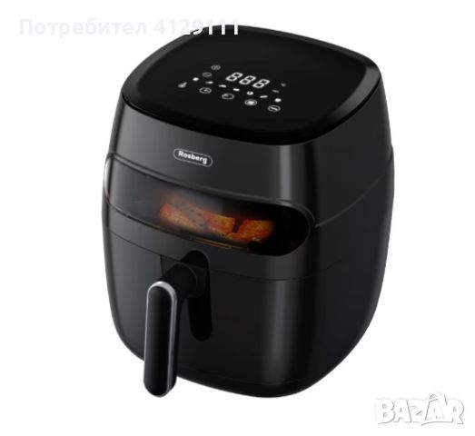 Фритюрник AirFryer , 1350W, 5.2л., LED дисплей, Горещ въздух, Таймер, до 200°C, Черен, снимка 1 - Фритюрници - 46730398