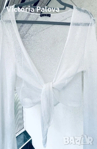 Луксозна бяла жилетка плетен лен  HAND Италия