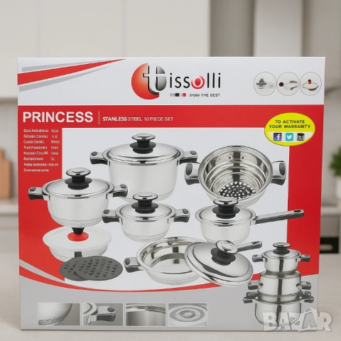 Комплект съдове за готвене Tissolli 16 Pc Princess, снимка 3 - Други - 51947293