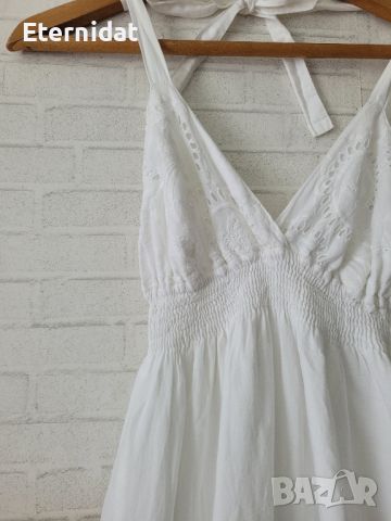 Дълга бяла рокля с гол гръб памучна материя с бродерии GIANATRICOT , снимка 4 - Рокли - 46408824