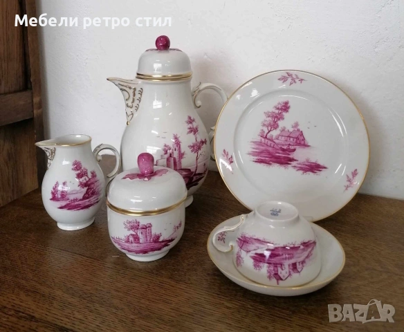 Ръчно рисуван порцеланов сервиз за кафе Purpur Camaieu. , снимка 7 - Сервизи - 53834361