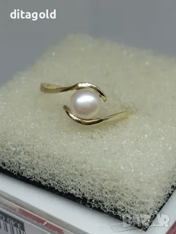 Нов 14К златен пръстен с естествена морска перла, снимка 3 - Пръстени - 50410180