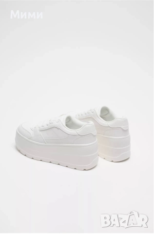 Едноцветни-бели кецове от Zara с платформа, снимка 3 - Маратонки - 52777043