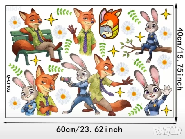 2 вид Зоотопия Зоотрополис zootopia Zootropolis герои самозалепващ стикер лепенка за стена мебел , снимка 2 - Други - 53651551