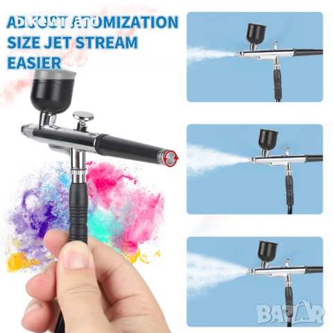 Комплект аерограф 40PSI с двойно действие с компресор и маркуч – преносим НОВ, снимка 2 - Други инструменти - 53639699