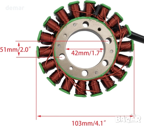 WOOSTAR 18-бобина 7-жилен магнитен статор за Suzuki 1997-2004 VZ800 Marauder 800 OEM 32101-48e00, снимка 2 - Части - 50586227