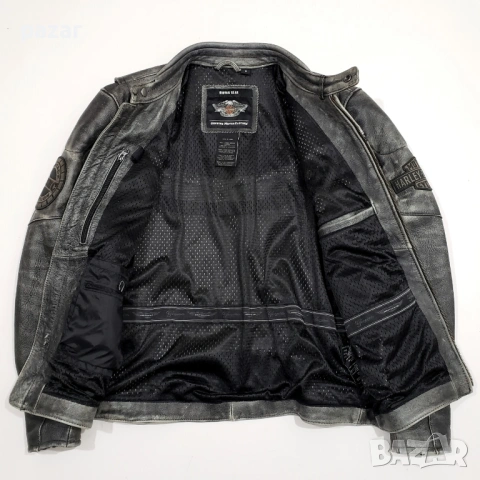 Harley Davidson Spencer Оригинално Кожено Яке Износен Захабен Изцапан Ефект M, снимка 8 - Якета - 54152917