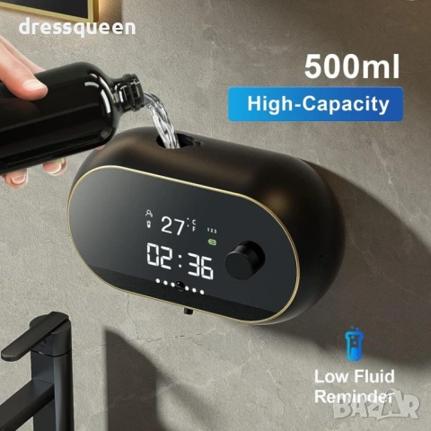 4495 Автоматичен диспенсър 500 мл с дигитален термометър (C/F) и часовник, снимка 7 - Други стоки за дома - 53875953