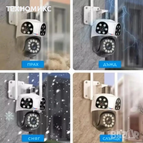 Тройна външна въртяща WiFi AI камера 12MP с три обектива и 10x ZOOM, ICSee, Бяла, снимка 3 - IP камери - 51337472