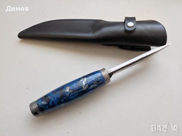 Нож дамаск Ламинат Светеща дръжка Кожена кания, снимка 5 - Ножове - 46349424