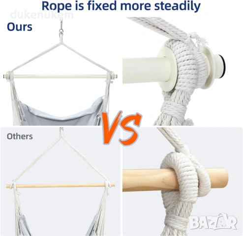 Висяща люлка тип хамак XL, за вътрешна и външна употреба – до 150 кг, снимка 7 - Градински мебели, декорация  - 53119979