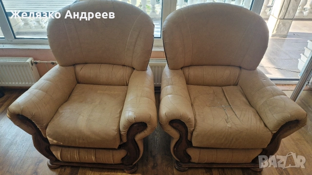 Кожен диван с два фотьойла , снимка 5 - Дивани и мека мебел - 53731156
