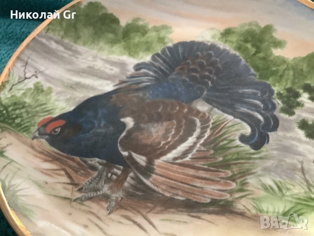 Стенна чиния порцелан произведено в Германия диаметър 19 см  ръчно рисувани, снимка 4 - Чинии - 51632642