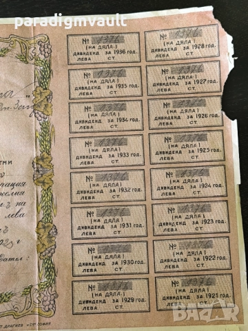 Дял за 100 лева златни | Кредитна кооп-я "Сила" | 1923г., снимка 4 - Нумизматика и бонистика - 52422047