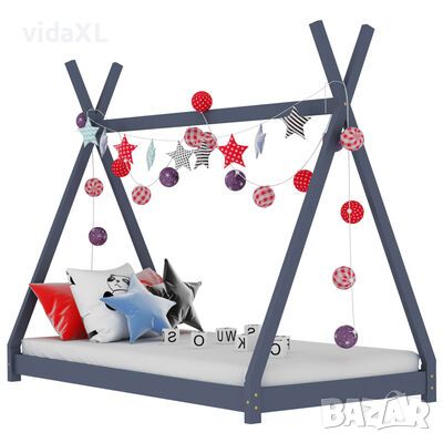vidaXL Рамка за детско легло, сива, бор масив, 80x160 см(SKU:283362