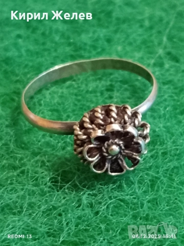 Изящен старинен сребърен пръстен флорален мотив ръчна изработка висока проба сребро 52468, снимка 5 - Пръстени - 52691867