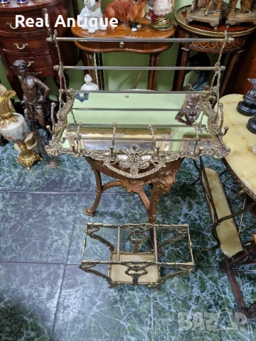 Уникална антикварна английска бронзова закачалка с огледало и чадърник , снимка 2 - Антикварни и старинни предмети - 50893035