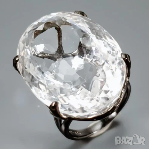 925 сребърен пръстен с родиево покритие и планински кристал 70 карата