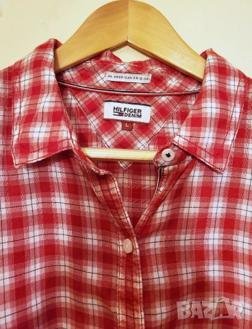 Дамска риза Tommy Hilfiger червено-бяло каре, снимка 2 - Ризи - 54237874