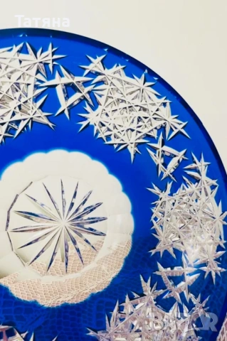 красива кобалтово синя кристална ваза Бохемия, снимка 5 - Вази - 53135785