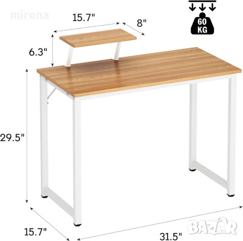Компютърно бюро с рафтове за съхранение, дървено и метално дъбово бяло, снимка 3 - Бюра - 53238637