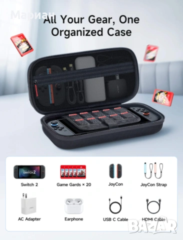Преносим Калъф Кейс за Nintendo Switch 2 черен JSAUX, снимка 8 - Аксесоари - 53659166
