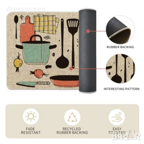 4577 Гумирани пътеки за кухня с висока устойчивост – Комплект 40x60см + 40x120см, снимка 4 - Пътеки - 53815403