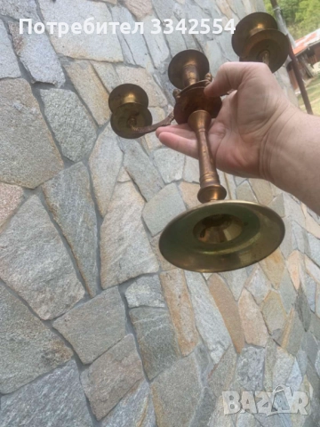 СВЕЩНИК МЕТАЛ БРОНЗ МЕСИНГ ТРОЙКА ОРНАМЕНТИ, снимка 4 - Други ценни предмети - 51657544