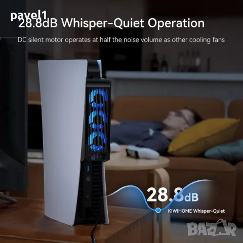 НОВ Вентилатор за охлаждане на PS5 Kiwi Home PX07-2, черен, 3 вентилатора, USB-A 3.0, снимка 6 - Игри за PlayStation - 48033405