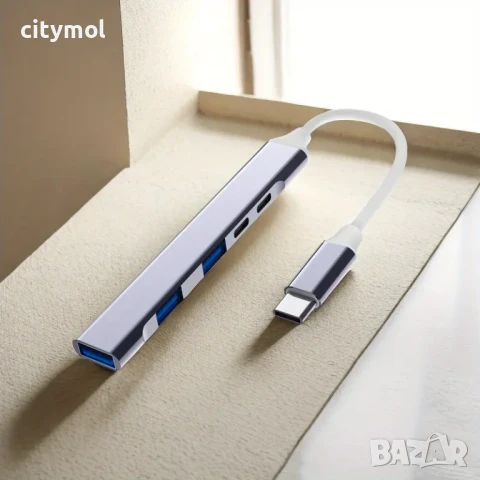 TYPE C Хъб с 3 x USB3.0 5Gbps + 2 TYPE C порта, пренос на данни, мулти сплитер за PC, лаптоп, смартф, снимка 3 - Други - 50695832