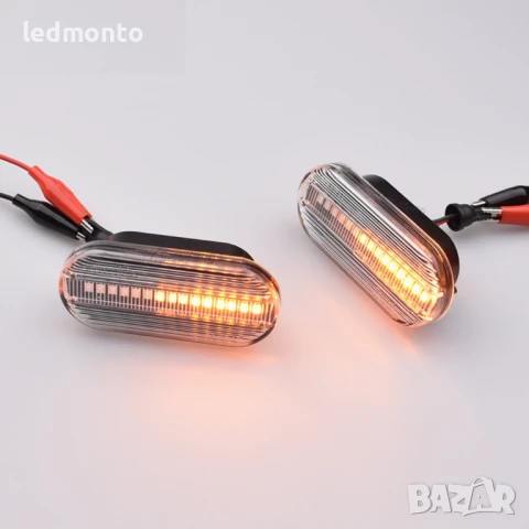 LED динамични мигачи за VW Golf 3/4, Passat 3BG, SEAT Ibiza, Skoda Octavia, Ford – Бели кристални, снимка 3 - Части - 50692691