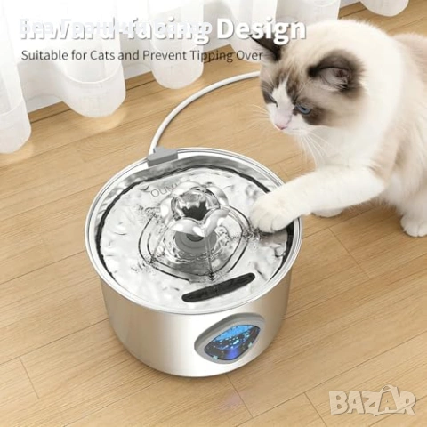 Нов Котешки фонтан 2.8L от неръждаема стомана с тиха помпа за вода котка, снимка 5 - За котки - 53155584