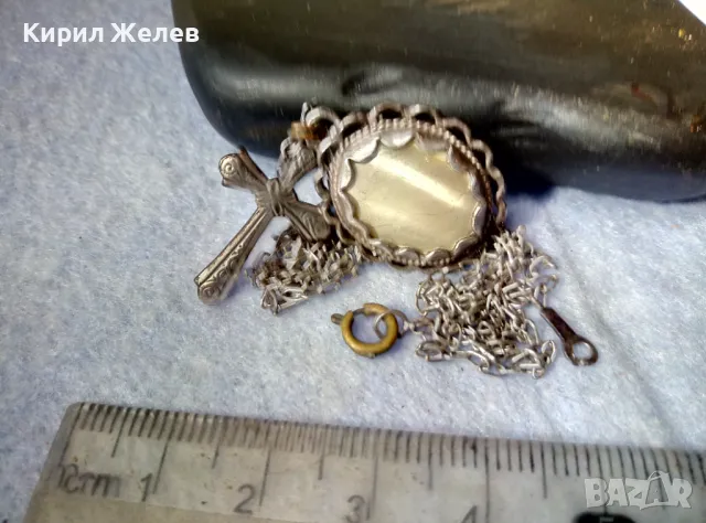 Старинно СРЕБЪРНО КОЛИЕ СРЕБЪРЕН КРЪСТ и СЕДЕФЕН СРЕБЪРЕН ПЕНДАНТ СРЕБРО 925 ВЕРИЖКА 950 ПРОБА 49838