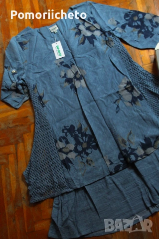 Нова памучна рокля в синьо с етикет на немска марка DW, снимка 2 - Рокли - 54127159